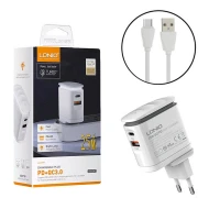 شارژر دیواری فست شارژ Ldnio A2423C 2Port 3A QC3.0 PD 25W + کابل تایپ سی