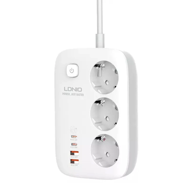 چند راهی 3 خانه برق ارت دار الدینیو SE3436 با کابل 2 متری + شارژر USB و Type-C