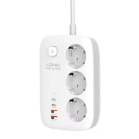 چند راهی 3 خانه برق ارت دار الدینیو SE3436 با کابل 2 متری + شارژر USB و Type-C