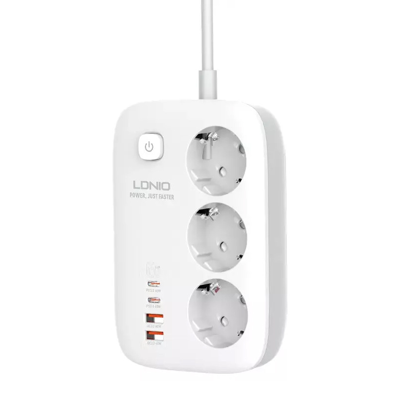 چند راهی 3 خانه برق ارت دار الدینیو SE3436 با کابل 2 متری + شارژر USB و Type-C