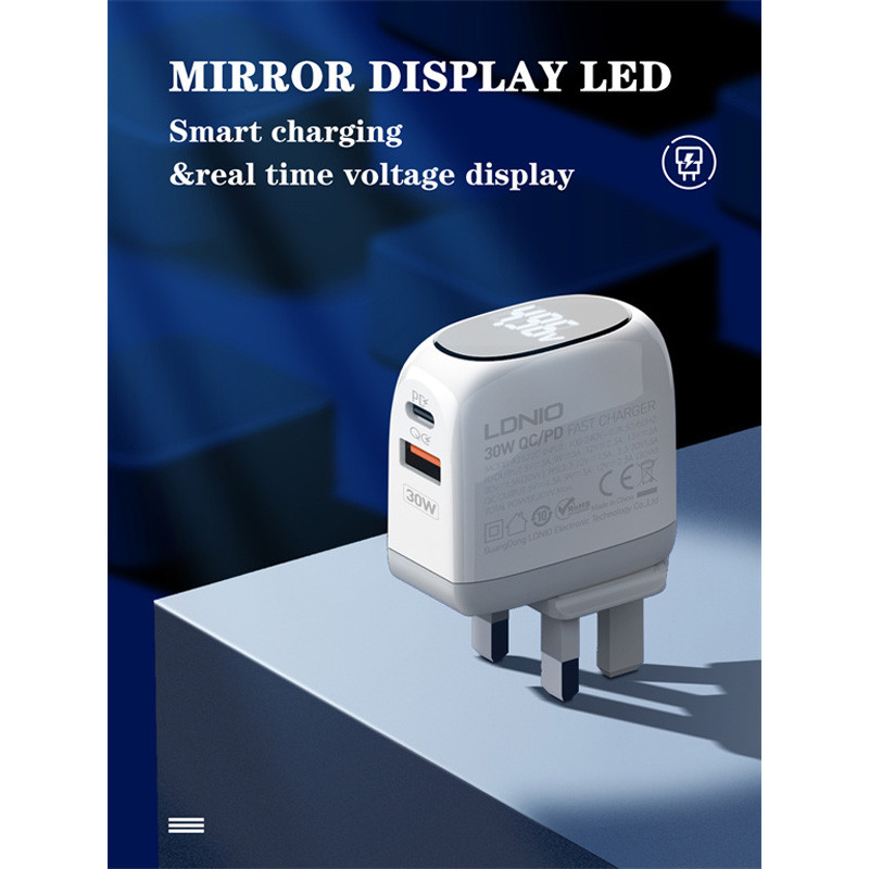 شارژر دیواری فست شارژ Ldnio A2522C 2Port 4.5A QC3.0 PD 30W + کابل تایپ سی
