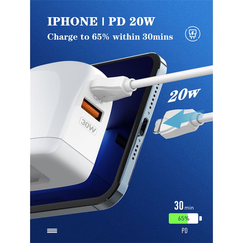 شارژر دیواری فست شارژ Ldnio A2522C 2Port 4.5A QC3.0 PD 30W + کابل تایپ سی