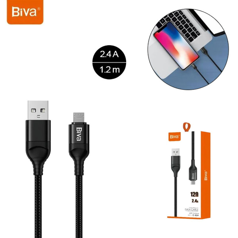 کابل میکرو یو اس بی Biva C-03V 2.4A 1.2m