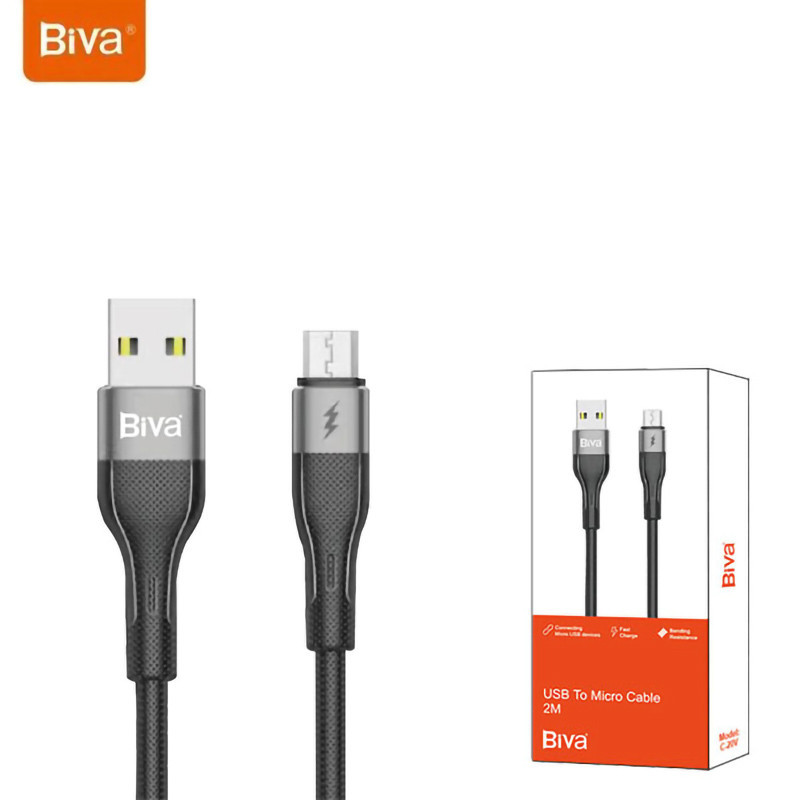 کابل میکرو یو اس بی فست شارژ Biva C-20V 3A 2m