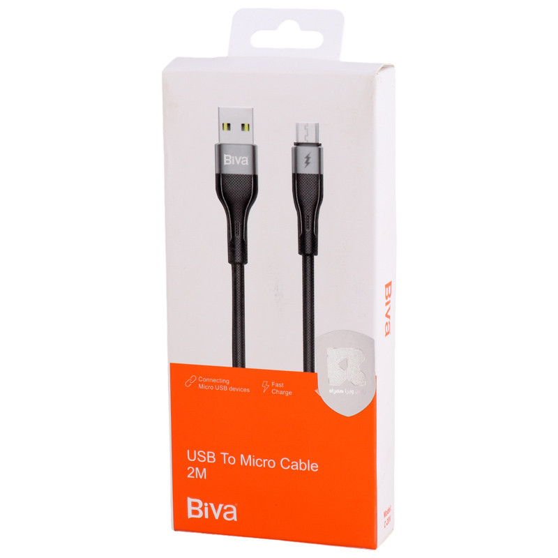 کابل میکرو یو اس بی فست شارژ Biva C-20V 3A 2m