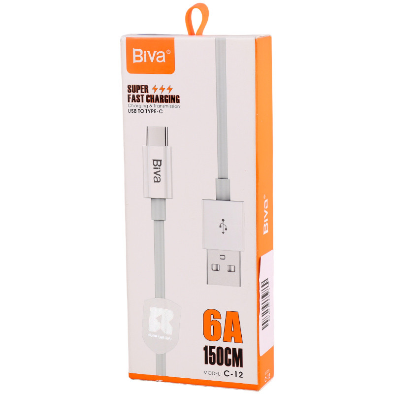 کابل تایپ سی فست شارژ Biva C-12 6A 1.5m