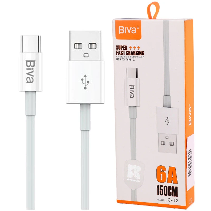 کابل تایپ سی فست شارژ Biva C-12 6A 1.5m