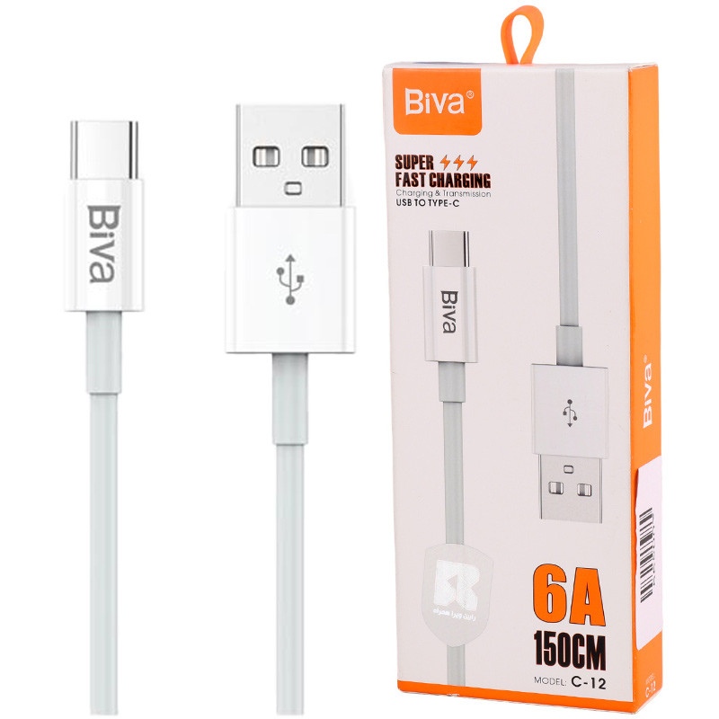 کابل تایپ سی فست شارژ Biva C-12 6A 1.5m