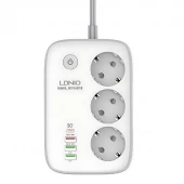 چند راهی 3 خانه برق ارت دار الدینیو SEW3452 با کابل 2 متری + شارژر USB و Type-C
