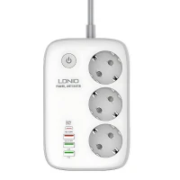 چند راهی 3 خانه برق ارت دار الدینیو SEW3452 با کابل 2 متری + شارژر USB و Type-C