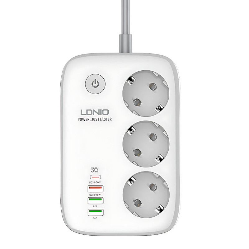 چند راهی 3 خانه برق ارت دار الدینیو SEW3452 با کابل 2 متری + شارژر USB و Type-C