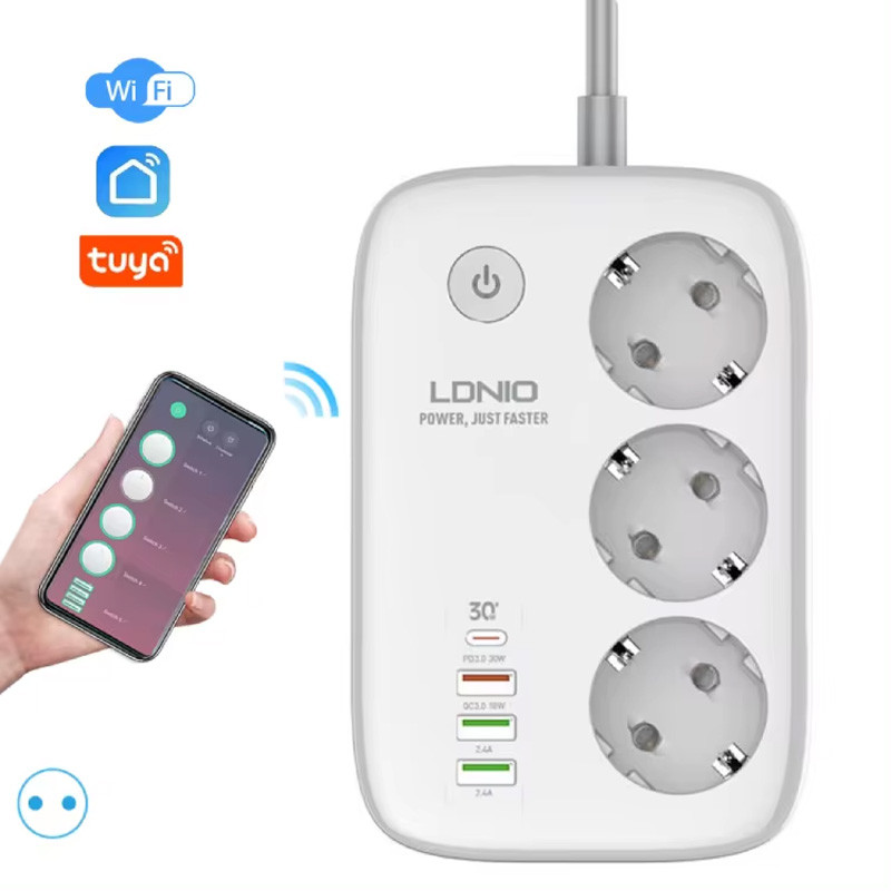 چند راهی 3 خانه برق ارت دار الدینیو SEW3452 با کابل 2 متری + شارژر USB و Type-C