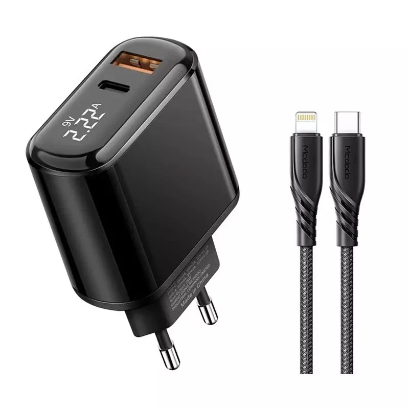 شارژر دیواری فست شارژ Mcdodo LCH-717 2Port 3A QC3.0 PD3.0 20W + کابل آیفونی