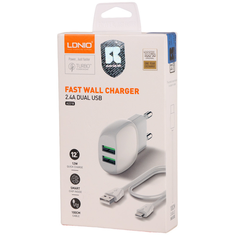 شارژر دیواری فست شارژ Ldnio A2218 2.4A 12W + کابل تایپ سی