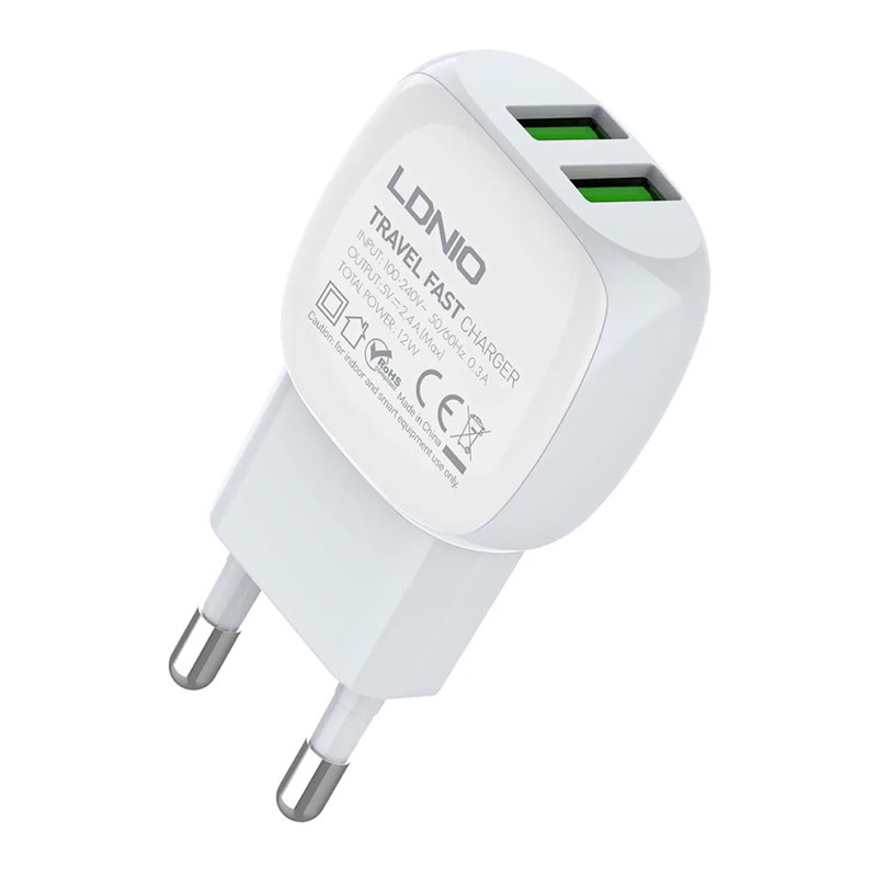 شارژر دیواری فست شارژ Ldnio A2218 2.4A 12W + کابل تایپ سی