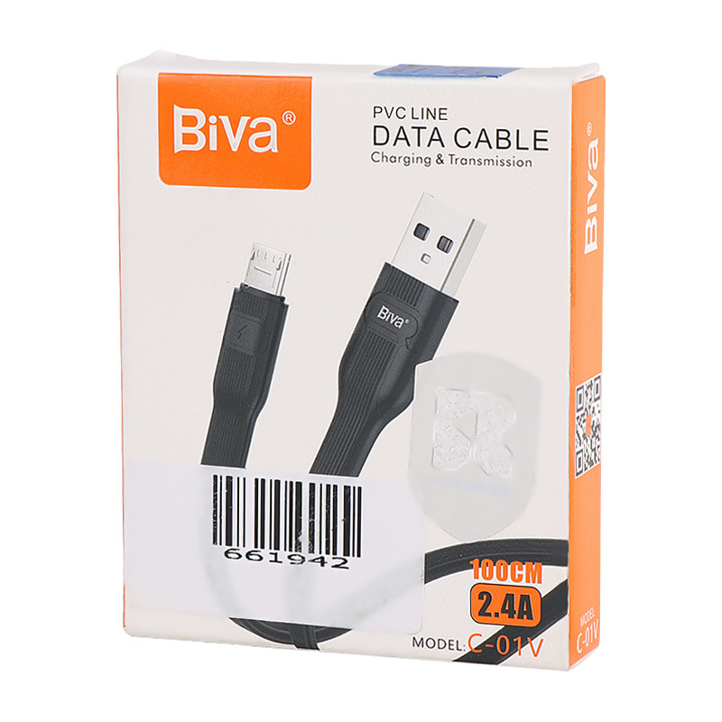 کابل میکرو یو اس بی فست شارژ Biva C-01V 2.4A 1m
