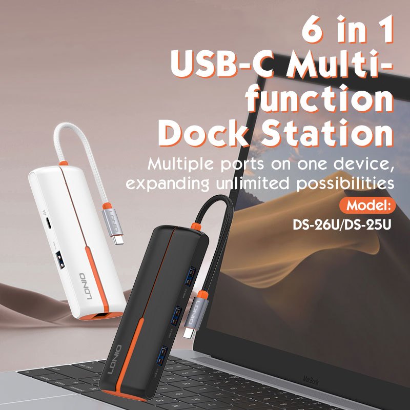 هاب Ldnio DS-26U Type-C To USB3.0/USB2.0/RJ45/Type-C PD