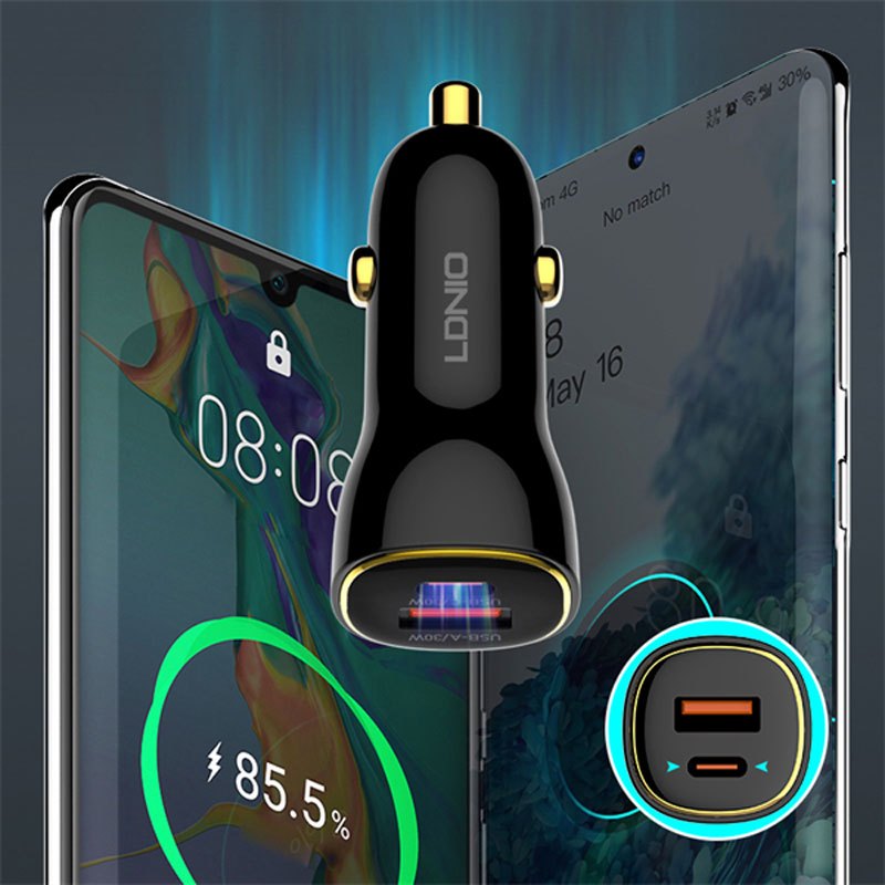 شارژر فندکی فست شارژ Ldnio C103 3A QC3.0 PD 60W + کابل تایپ سی