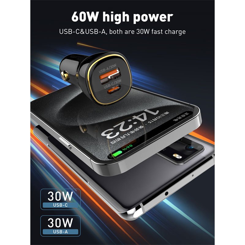 شارژر فندکی فست شارژ Ldnio C103 3A QC3.0 PD 60W + کابل تایپ سی