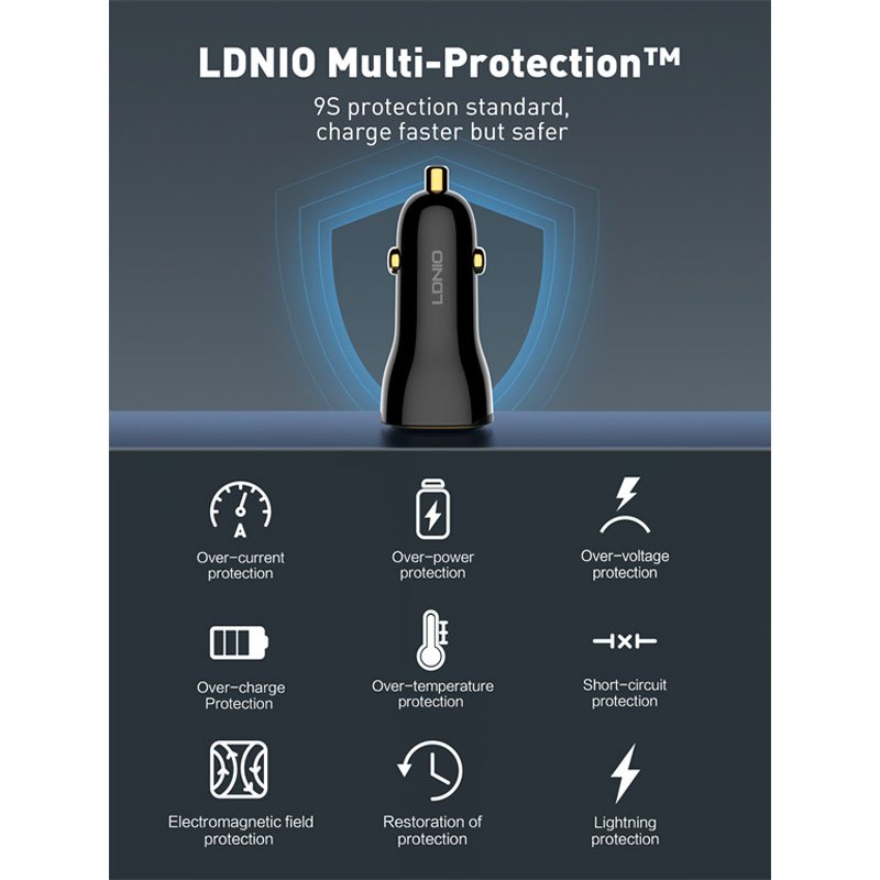 شارژر فندکی فست شارژ Ldnio C103 3A QC3.0 PD 60W + کابل تایپ سی