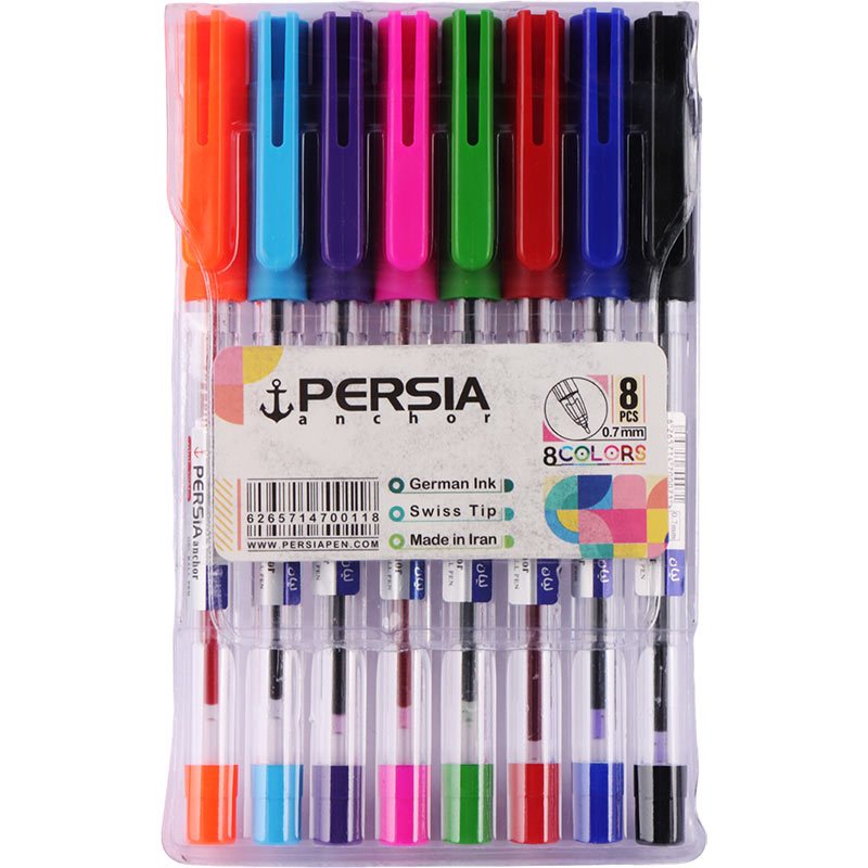 خودکار پرشیا رنگی Persia Lian 0.7mm بسته 8 عددی