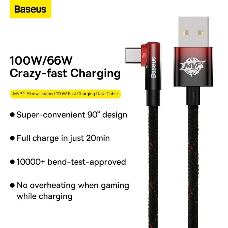 کابل تایپ سی فست شارژ Baseus CB000011 6A 100W 2m یکسر L