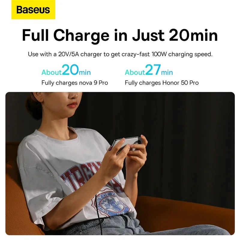 کابل تایپ سی فست شارژ Baseus CB000011 6A 100W 1m یکسر L
