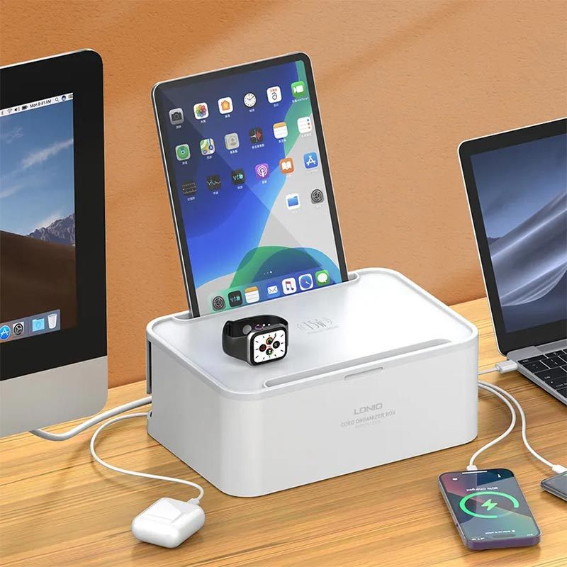 چند راهی برق و شارژر وایرلس الدینیو SN5310W با کابل 2 متری + شارژر USB و Type-C