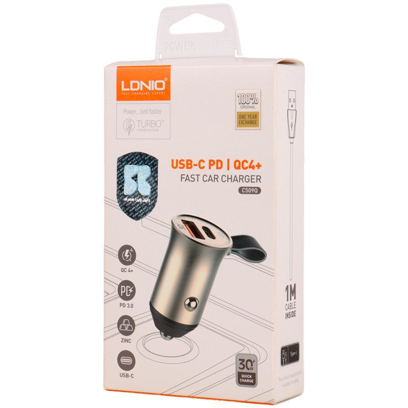 شارژر فندکی فست شارژ Ldnio C509Q 5A QC4.0 PD3.0 30W + کابل تایپ سی