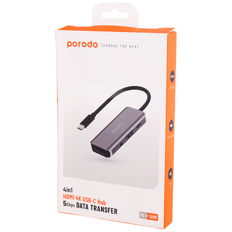 هاب Porodo PD-41CHB Type-C To USB 3.0/HDMI/AUX/Type-C PD