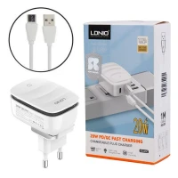 شارژر دیواری فست شارژ Ldnio A2425C 2Port 3A QC3.0 PD 20W + کابل میکرو یو اس بی