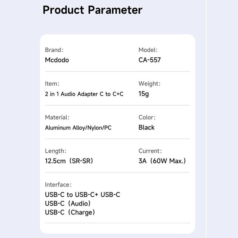 تبدیل Mcdodo CA-557 Type-C To Dual Type-C
