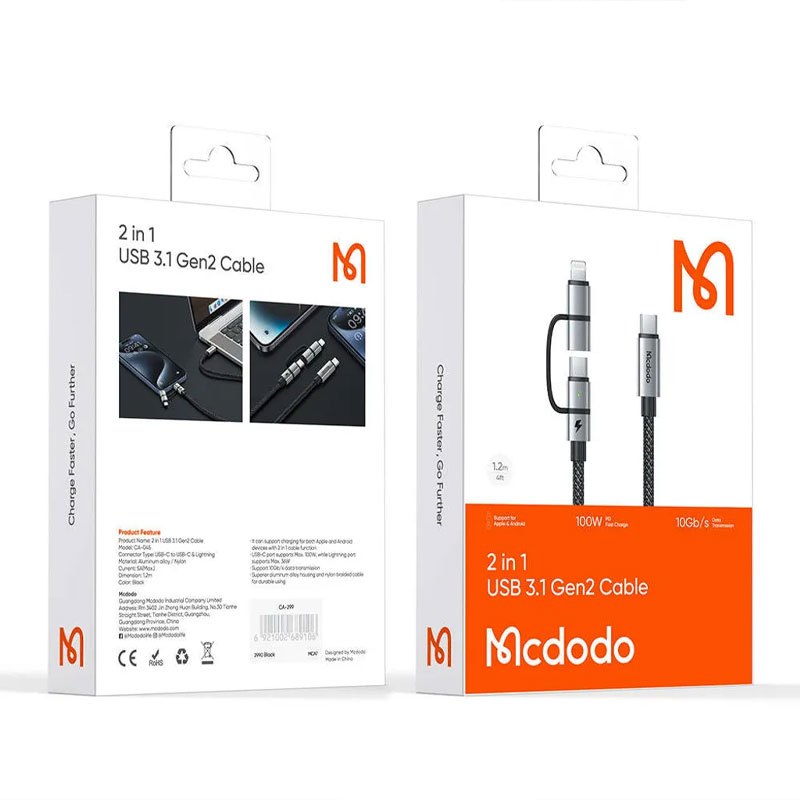 کابل تبدیل فست شارژ Mcdodo CA-0450 Type-C To Type-C / Lightning 5A 100W 1.2m
