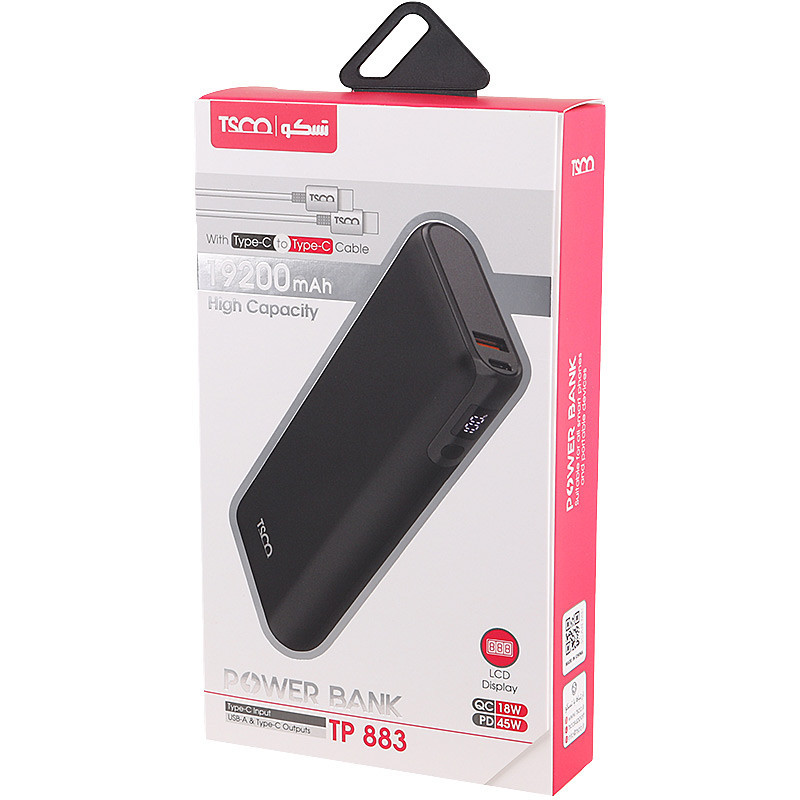 پاور بانک فست شارژ تسکو TP 883 QC3.0 PD 65W ظرفیت 19200 میلی آمپر ساعت