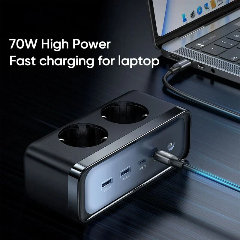 چند راهی 2 خانه برق ارت دار مک دودو CH-461 با کابل 1.5 متری + شارژر USB و Type-C