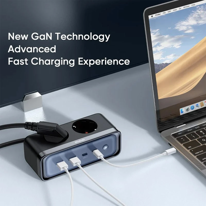 چند راهی 2 خانه برق ارت دار مک دودو CH-461 با کابل 1.5 متری + شارژر USB و Type-C
