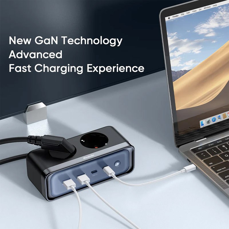 چند راهی 2 خانه برق ارت دار مک دودو CH-461 با کابل 1.5 متری + شارژر USB و Type-C