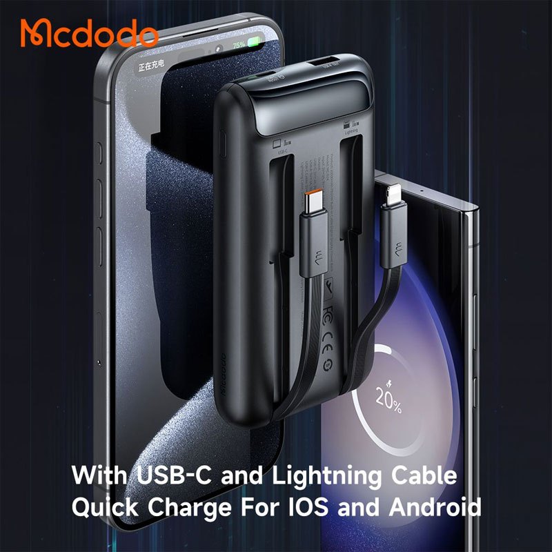 پاور بانک فست شارژ مک دودو MC-024 QC4.0 PD3.0 22.5W ظرفیت 10000 میلی آمپر ساعت