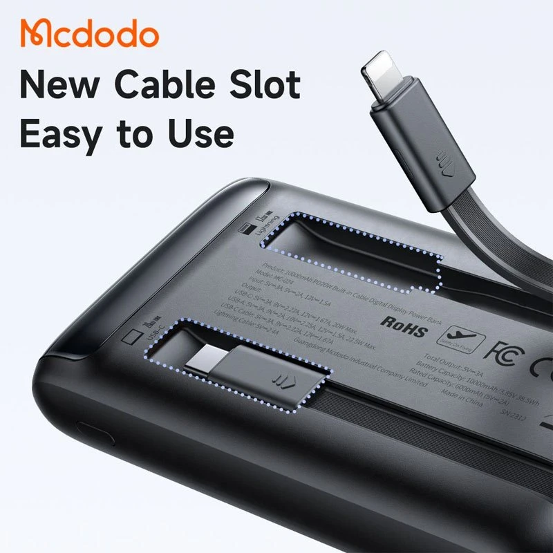 پاور بانک فست شارژ مک دودو MC-024 QC4.0 PD3.0 22.5W ظرفیت 10000 میلی آمپر ساعت