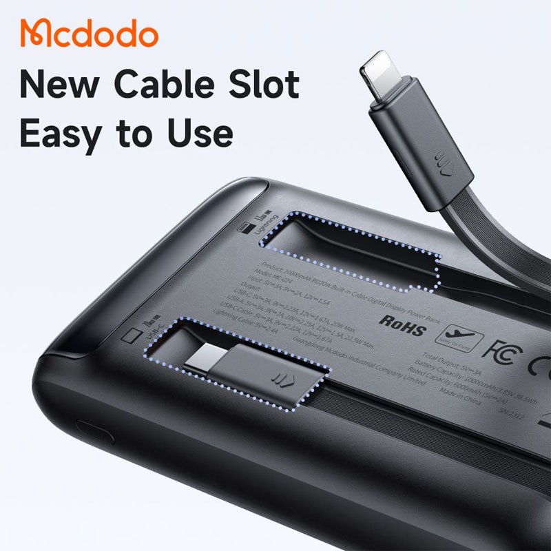 پاور بانک فست شارژ مک دودو MC-024 QC4.0 PD3.0 22.5W ظرفیت 10000 میلی آمپر ساعت