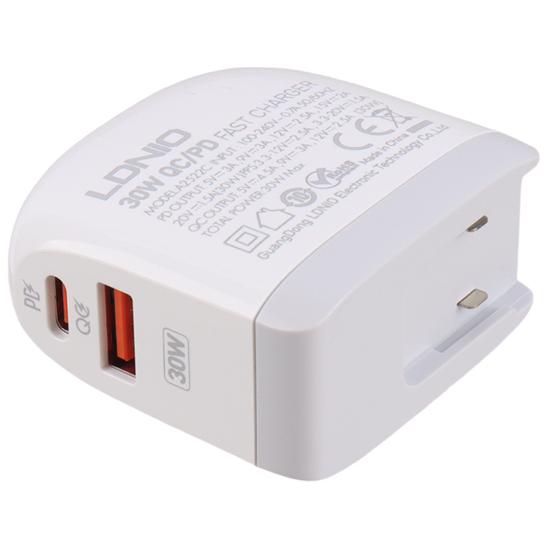 شارژر دیواری فست شارژ Ldnio A2522C 2Port 4.5A QC3.0 PD 30W + کابل تایپ سی