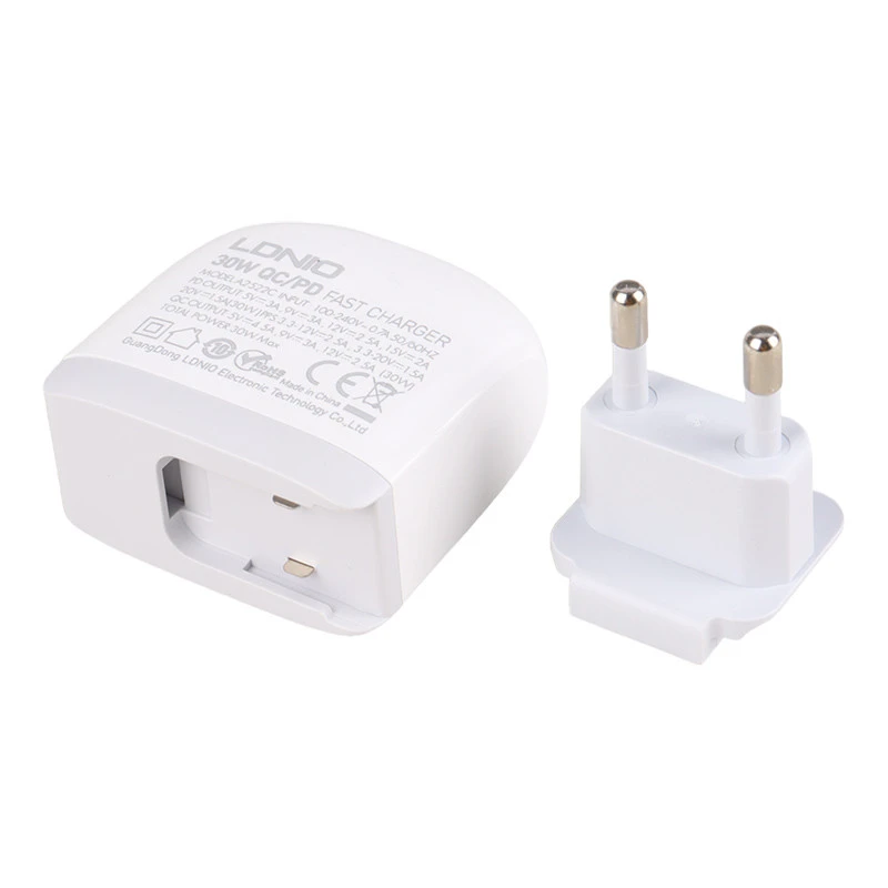 شارژر دیواری فست شارژ Ldnio A2522C 2Port 4.5A QC3.0 PD 30W + کابل تایپ سی