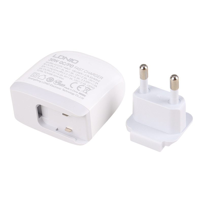 شارژر دیواری فست شارژ Ldnio A2522C 2Port 4.5A QC3.0 PD 30W + کابل تایپ سی