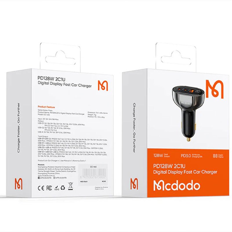 شارژر فندکی فست شارژ Mcdodo CC-445 3.25A QC3.0 PD3.0 65W