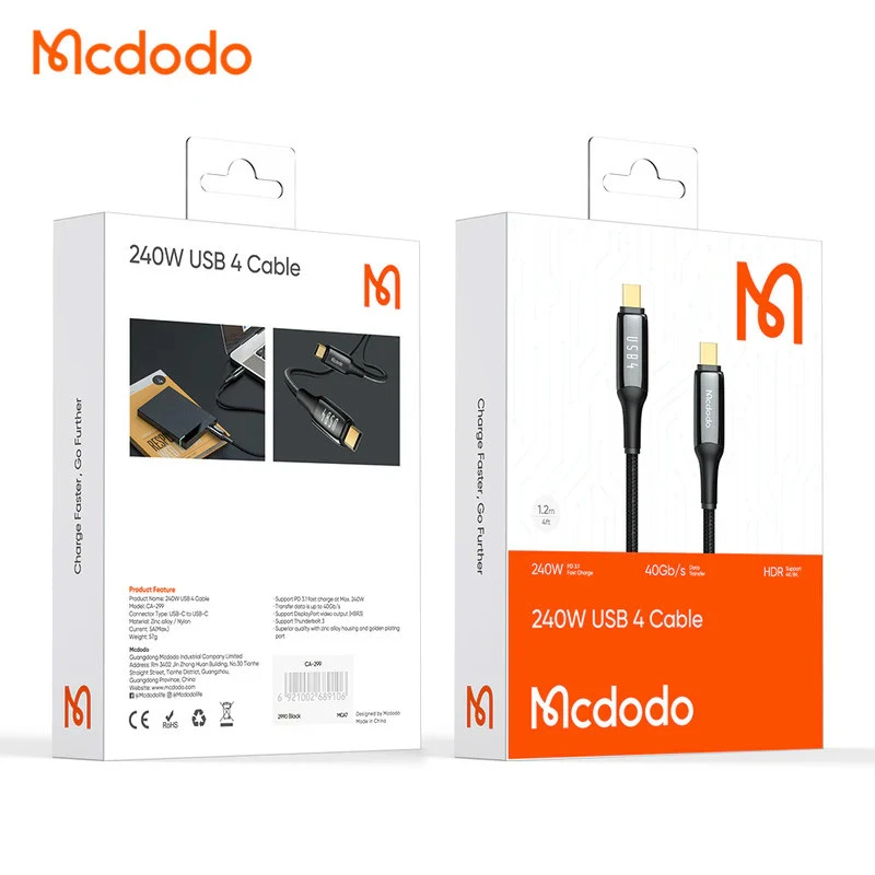 کابل تبدیل فست شارژ Mcdodo CA-299 Type-C To Type-C PD 240W 5A 1.2m