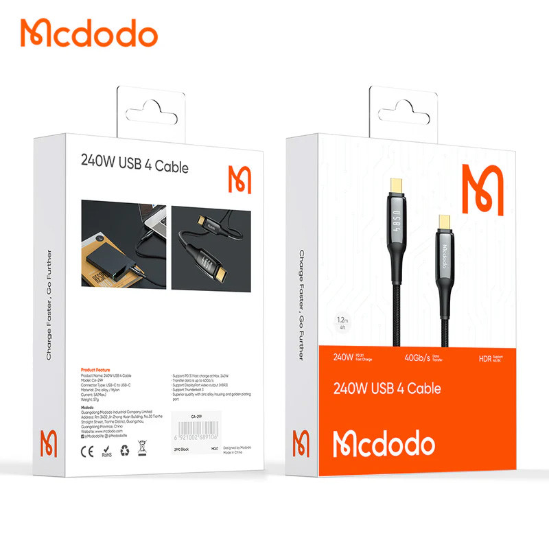 کابل تبدیل فست شارژ Mcdodo CA-299 Type-C To Type-C PD 240W 5A 1.2m