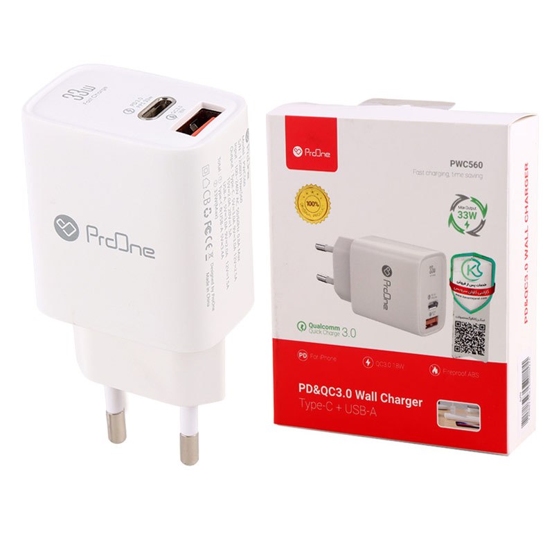 شارژر دیواری 30 وات پرووان PWC560 QC3.0 PD3.0 3A