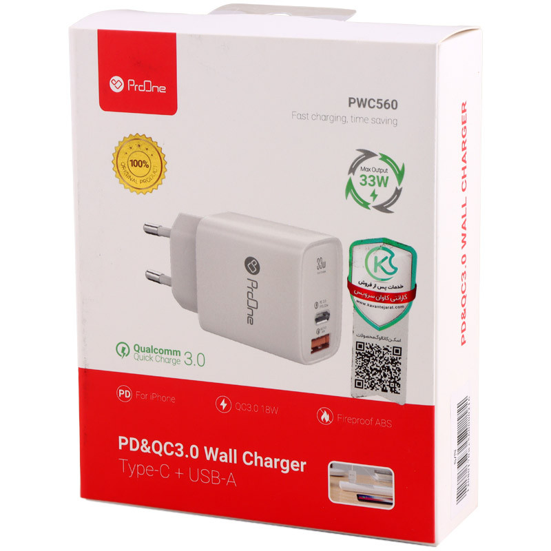 شارژر دیواری 30 وات پرووان PWC560 QC3.0 PD3.0 3A