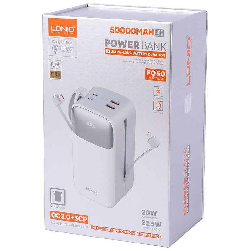 پاور بانک فست شارژ 50000 الدینیو Ldnio PQ50 QC3.0 PD 22.5W