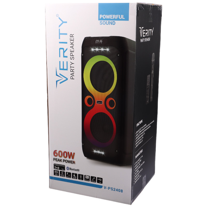 اسپیکر چمدانی بلوتوثی رم و فلش خور Verity V-PS2408 + میکروفون و ریموت کنترل